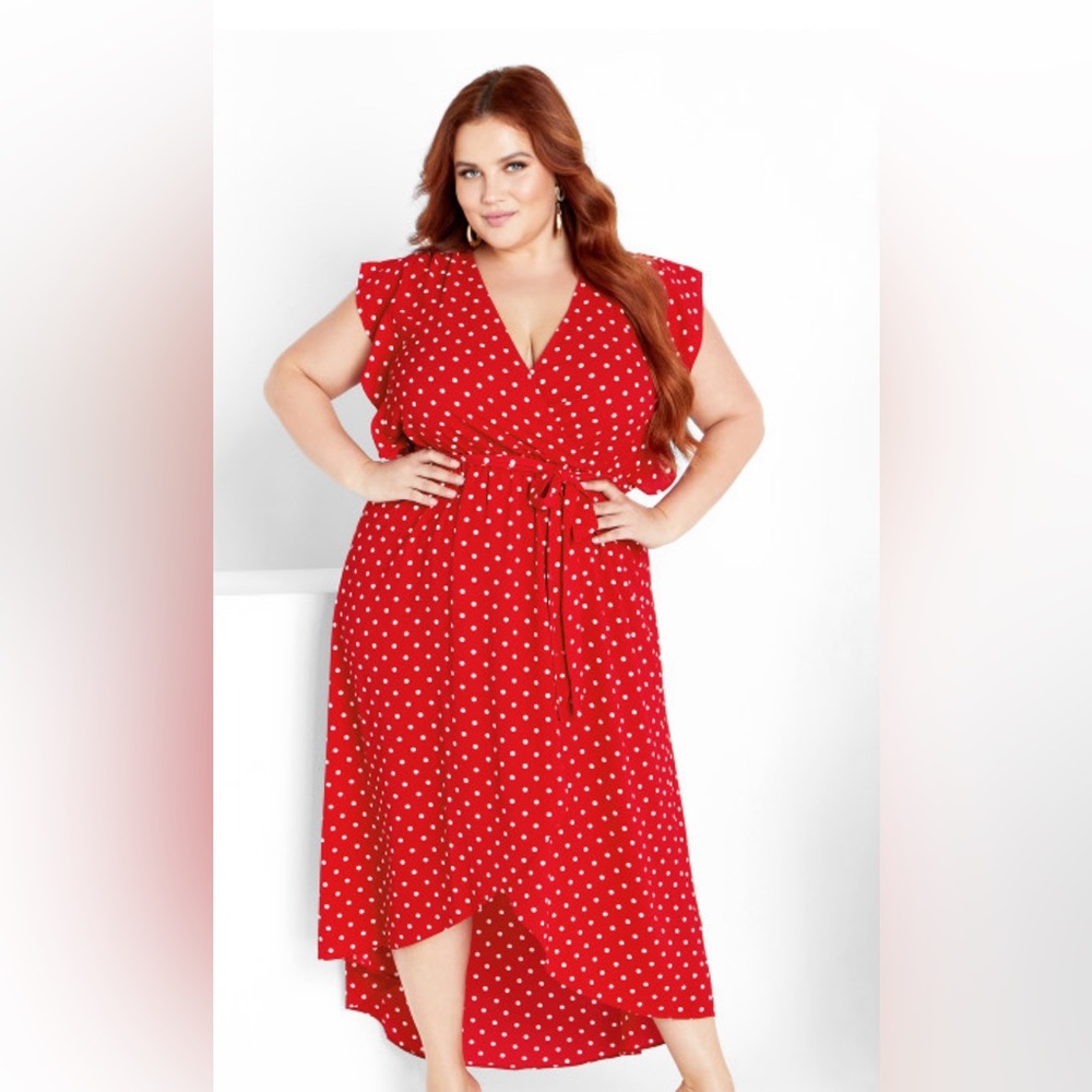 City Chic Midi Ruffle Polka Dot Dress